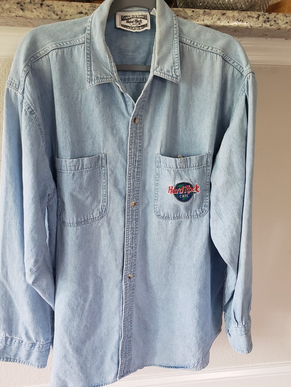 VTG 90s Hard Rock Cafe Orlando "All Is One" Back Graphic Denim Shirt XL